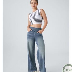 High waisted HALARA Flex baggy wide leg casual stretch jeans leggings Med
